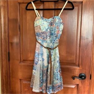 Lily Rose Blue and Cream Patchwork Mini Dress